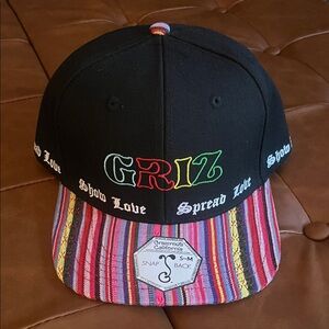 GRiZ Black Grassroots Snapback Hat with Multicolor Woven Brim - NWT & RARE MERCH